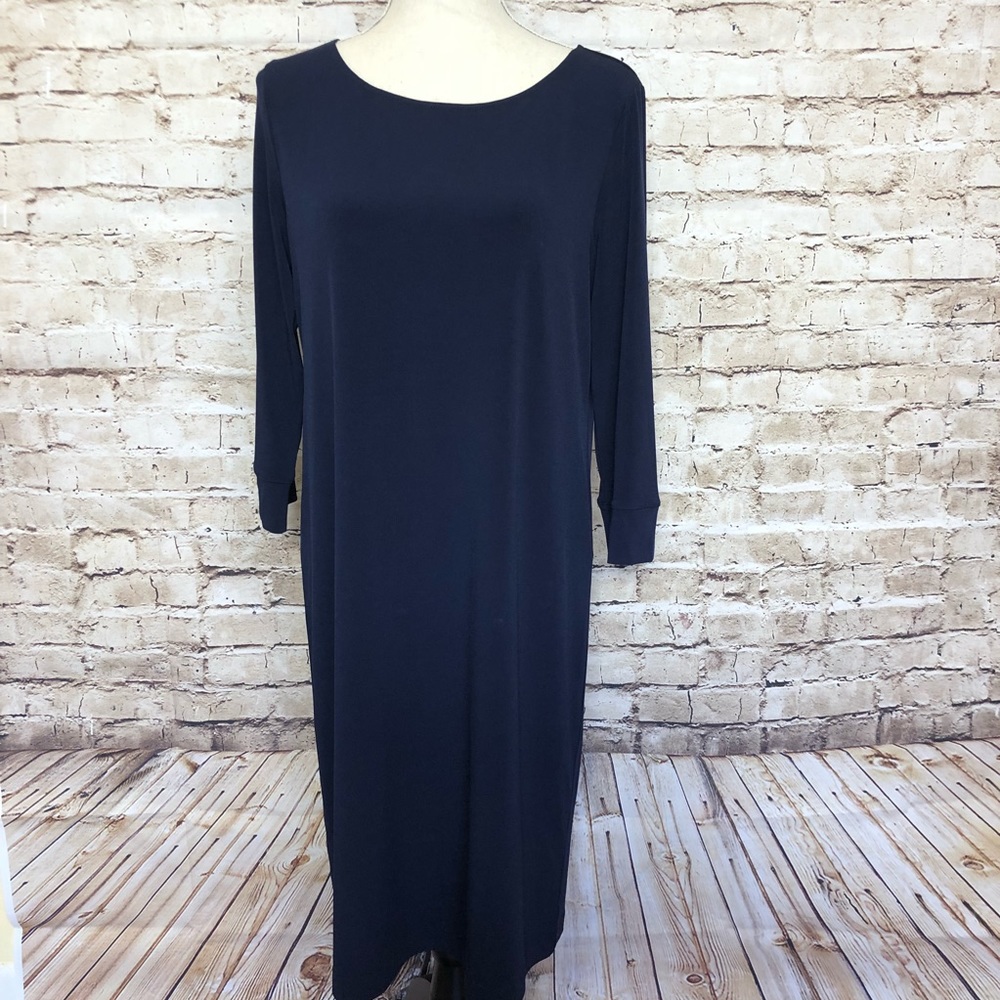 Kasper Navy Blue Long Sleeve Midi Dress